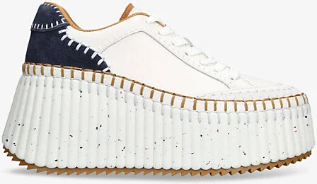 Womens White/Navy Nama Wedge Leather Trainers Eur 38/5 Uk Women