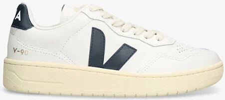 Womens White/Navy V90 Branded Leather Low-Top Trainers Eur 42/ 9 Uk Women