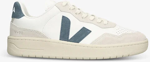 Womens White/Navy Women's V90 Logo-Embroidered Low-Top Leather Trainers Eur 39 / 6 Uk Women