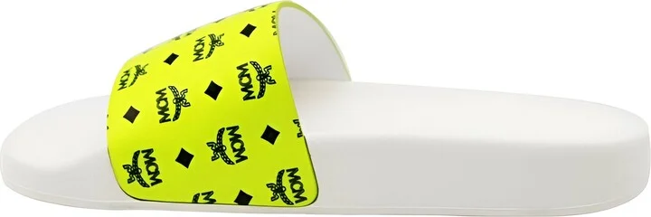 Women's White / Neon Yellow Logo Leather Rubber Slides Sandals (36 EU / 6 US) - Image 3