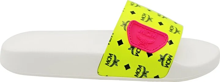 Women's White / Neon Yellow Logo Leather Rubber Slides Sandals (36 EU / 6 US) - Image 2