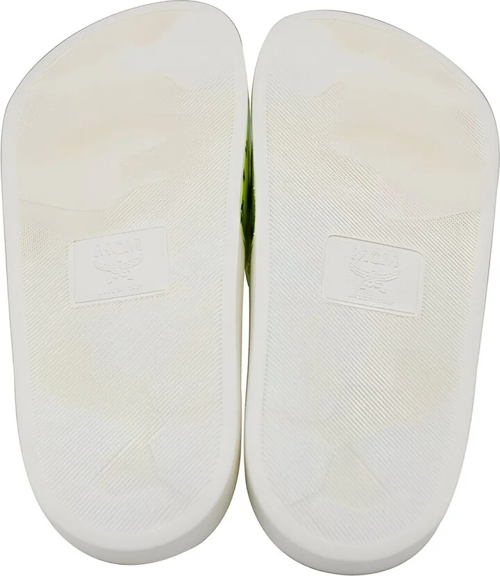 Women's White / Neon Yellow Logo Leather Rubber Slides Sandals (36 EU / 6 US) - Image 5