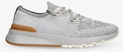 Womens White/Oth Brand-Embossed Knitted Low-Top Trainers Eur 44.5 / 10.5 Uk Men