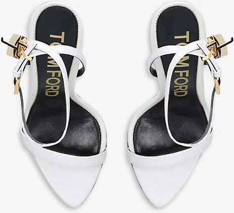 Womens White Padlock Leather Heeled Sandals Eur 38.5 / 5.5 Uk Women - Image 2