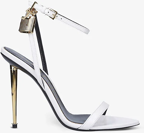 Womens White Padlock Leather Heeled Sandals Eur 38.5 / 5.5 Uk Women