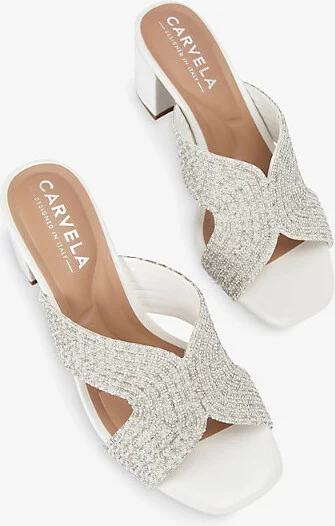Womens White Paparazzi Crystal and Pearl Embellished Woven Heeled Sandals Eur 42/ 9 Uk Women - Image 2