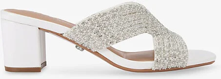 Womens White Paparazzi Crystal and Pearl Embellished Woven Heeled Sandals Eur 42/ 9 Uk Women