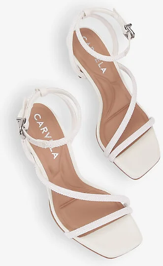 Womens White Paparazzi Jewel-Embellished Heeled Sandals Eur 38/5 Uk Women - Image 2
