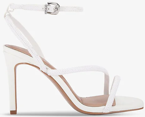 Womens White Paparazzi Jewel-Embellished Heeled Sandals Eur 38/5 Uk Women