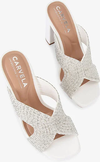 Womens White Paparazzi Pearl-Embellished Faux-Leather Block-Heel Sandals Eur 40 / 7 Uk Women - Image 2