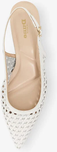 Womens White Plain Leather Divided Weave Slingback Leather Kitten-Heel Pumps Eur 37 / 4 Uk Women - Image 2