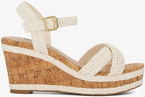 Womens White-Plain Synthetic Kelisa Braided-Strap Wedge-Heel Faux-Leather Heels Eur 37 / 4 Uk Women