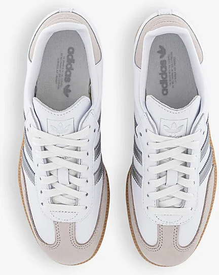 Womens White Silver Metallic Gr Samba Og Logo-Print Leather and Suede Low-Top Trainers Eur 38.5 / 5.5 Uk Women - Image 2