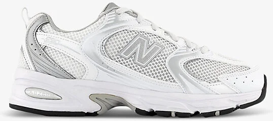 Womens White Silver Mr530 Logo-Embossed Leather and Mesh Low-Top Trainers 10.5