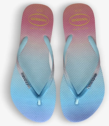 Womens White Slim Gradient Sunset Rubber Flip-Flops 1/2 - Image 2