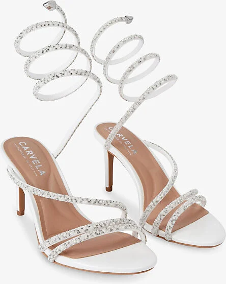 Womens White Spiral 80 Crystal-Strap Woven Heels Eur 42/ 9 Uk Women - Image 2