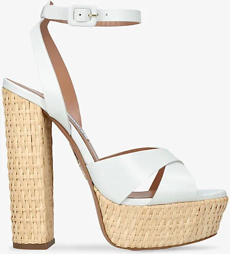 Womens White Sunseeker Plateau 140 Leather Platform Heeled Sandals Eur 39 / 6 Uk Women