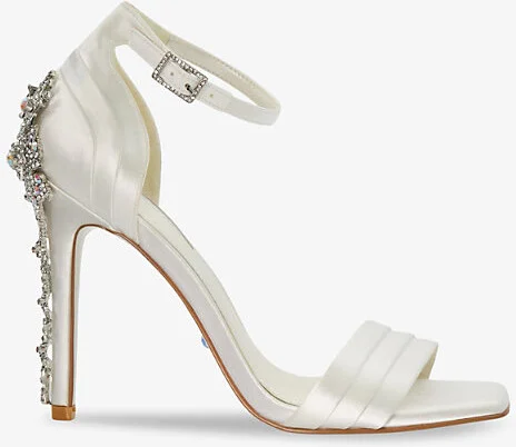 Womens White-Synthetic Meridians Crystal-Embellished Satin Heeled Sandals Eur 40 / 7 Uk Women