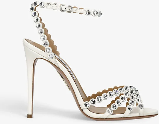 Womens White Tequila 105 Crystal-Embellished Leather Heeled Sandals Eur 41.5 / 8.5 Uk Women
