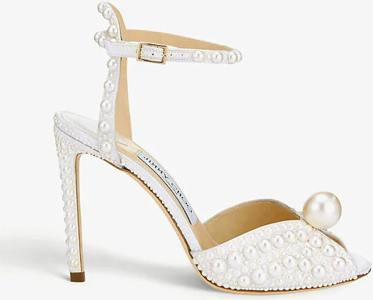 Womens White/White Sacora 100 Pearl-Embellished Satin Sandals Eur 36 / 3 Uk Women