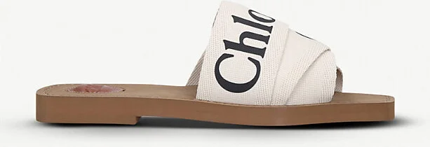 Womens White Woody Logo-Print Canvas Sandals Eur 35 / 2 Uk Women