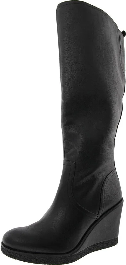 Womens Wide Calf Faux Leather Knee-High Boots