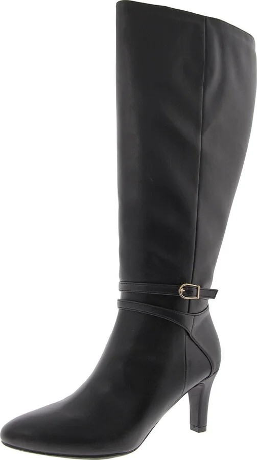 Womens Wide Calf Faux Leather Knee-High Boots