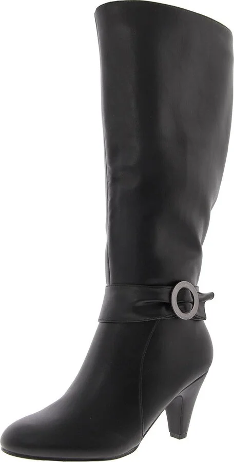 Womens Wide Calf Faux Leather Knee-High Boots