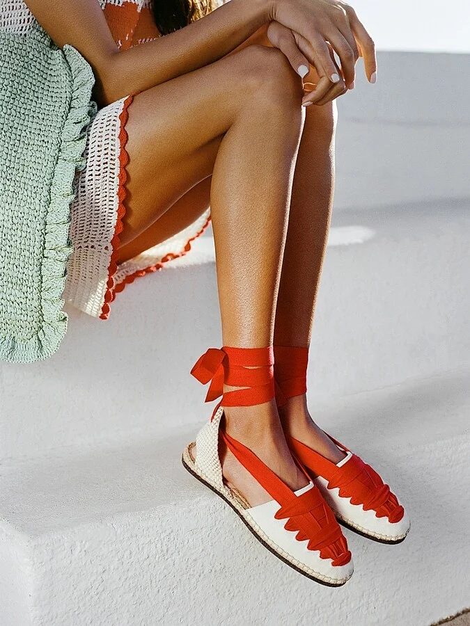 Women's Wilson Flat Ankle-Wrap Espadrilles - Natural Red - Size 10.5 - Image 9