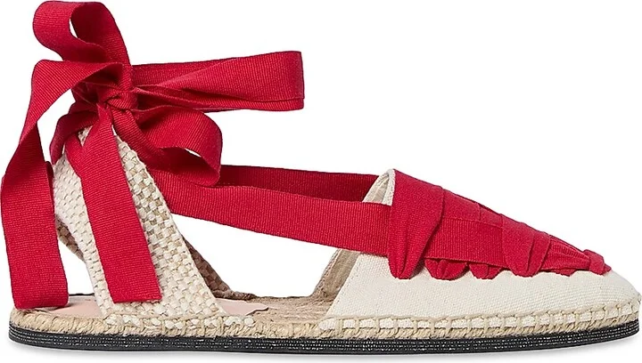 Women's Wilson Flat Ankle-Wrap Espadrilles - Natural Red - Size 10.5