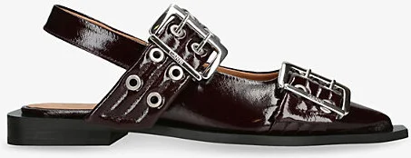 Womens Wine Buckle Ballerinas Faux Patent-Leather Flat Shoes Eur 39 / 6 Uk Women