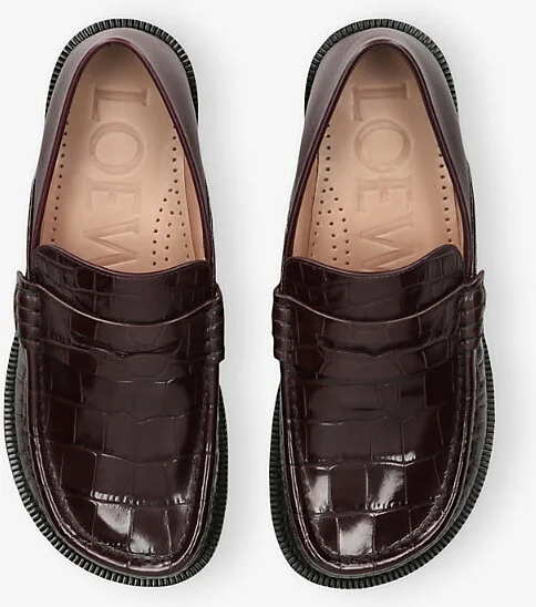 Womens Wine Campo Crocodile-Embossed Leather Penny Loafers Eur 40 / 7 Uk Women - Image 2
