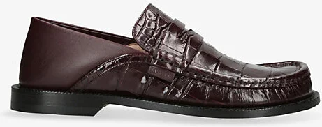 Womens Wine Campo Crocodile-Embossed Leather Penny Loafers Eur 40 / 7 Uk Women