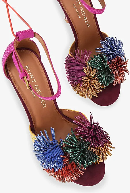 Womens Wine Comb Pom Pom Suede Heeled Sandals Eur 39 / 6 Uk Women - Image 2