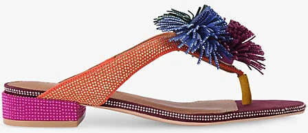 Womens Wine Comb Pom Pom Suede T-Bar Sandals Eur 40 / 7 Uk Women