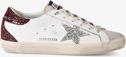 Womens Wine Comb Women's Superstar 82710 Star-Embroidered Leather Low-Top Trainers Eur 38/5 Uk Women