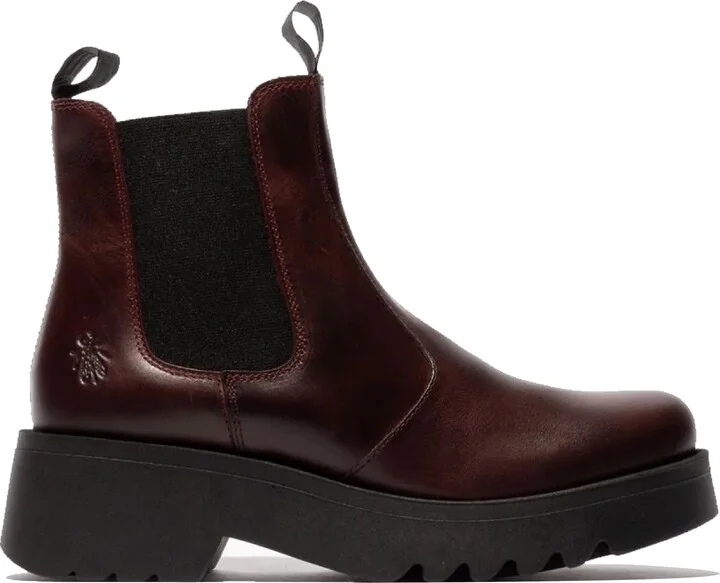 Womens Wine MEDI789 Wedged Chelsea Ankle Leather Platform Boots