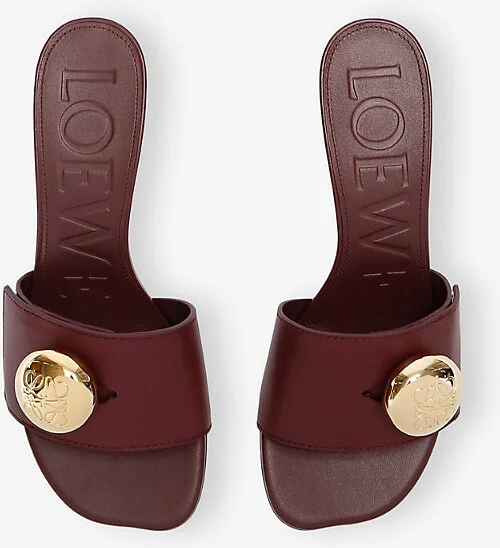 Womens Wine Pebble 45 Heeled Leather Slides Eur 37 / 4 Uk Women - Image 2