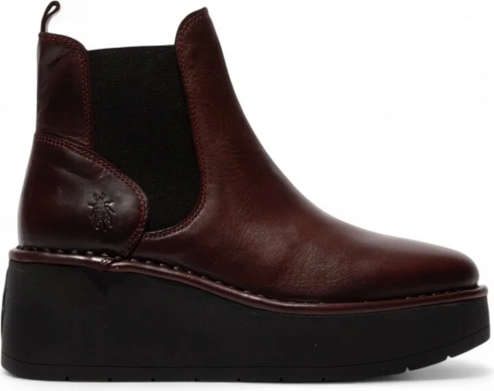 Womens Wine Red HELY268 Chelsea Leather Ankle Pull-On Platform Comfort Boots