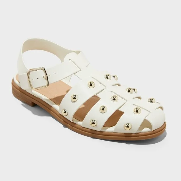 Women's Winnie Studded Fisherman Sandals - Universal Thread™ Off-White : Adjustable Buckle, Closed Round Toe