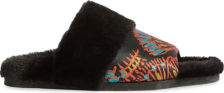Women's Winter Slides - Jacquard Sicomore Black - Size 6 Sandals