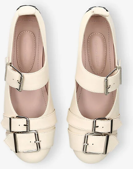 Womens Winter Wht Buckle Ballerina Grip Leather Mary-Jane Shoes Eur 36 / 3 Uk Women - Image 2