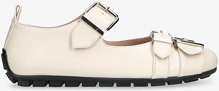 Womens Winter Wht Buckle Ballerina Grip Leather Mary-Jane Shoes Eur 36 / 3 Uk Women
