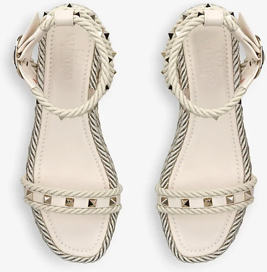 Womens Winter Wht Rockstud Flatform Leather Espadrilles Eur 40 / 7 Uk Women - Image 2