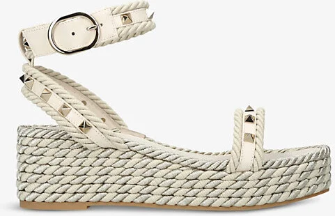 Womens Winter Wht Rockstud Flatform Leather Espadrilles Eur 40 / 7 Uk Women