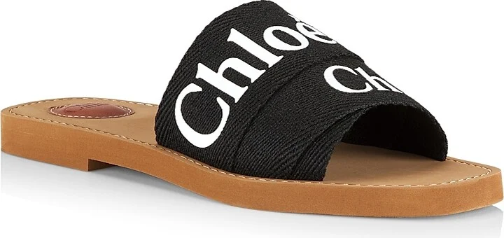 Women's Woody Linen Slides - Black - Size 5 Sandals - Image 2