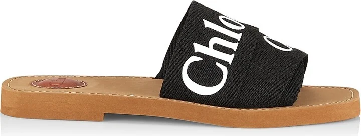 Women's Woody Linen Slides - Black - Size 5 Sandals