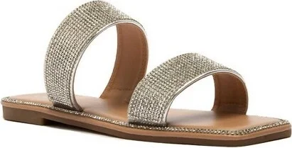 Women's Wo's Rhinestone Band Slide Sandal - Qupid US9 - Image 2