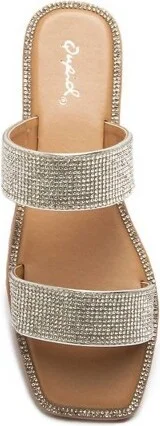Women's Wo's Rhinestone Band Slide Sandal - Qupid US9