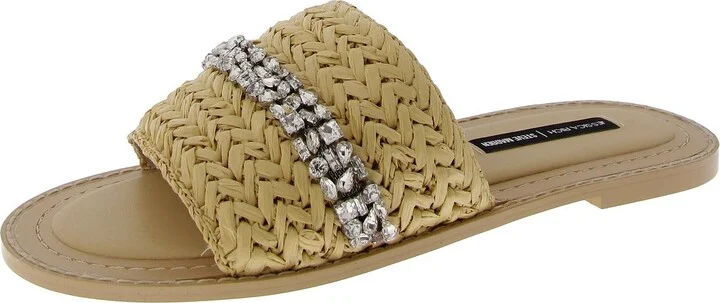 Womens Woven Embellished Slide Sandals